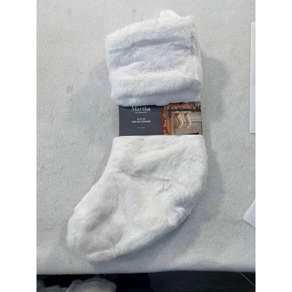 Martha Stewart White Faux Fur Christmas Stockings Set of 2 22 Inch Holiday NEW